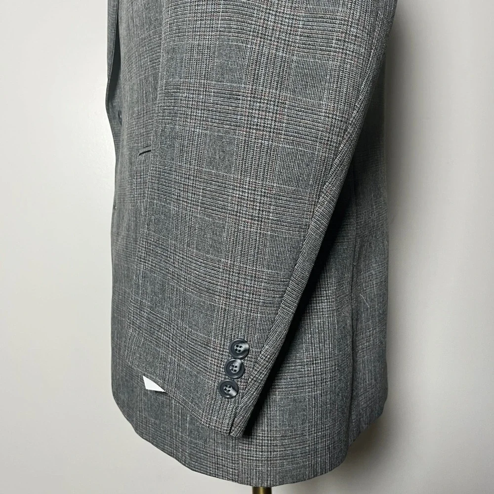 John L. Blair Suit Mens 44R 41x29 Grey Glen Plaid Vintage 2-Button Single‎ Vent
